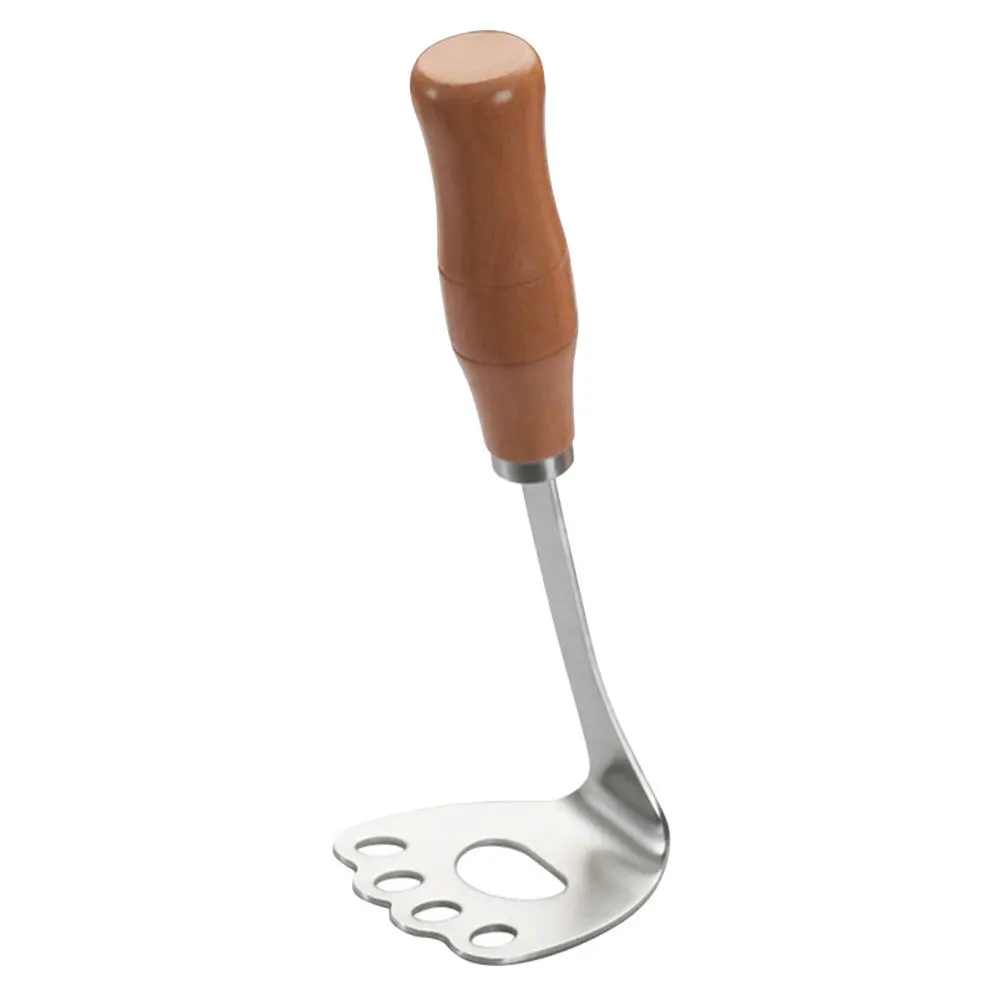 

304 Stainless Steel Potato Masher with Wooden Handle Compact Manual Food Presser for Mashing Vegetables Fruits Juicing Kitchen