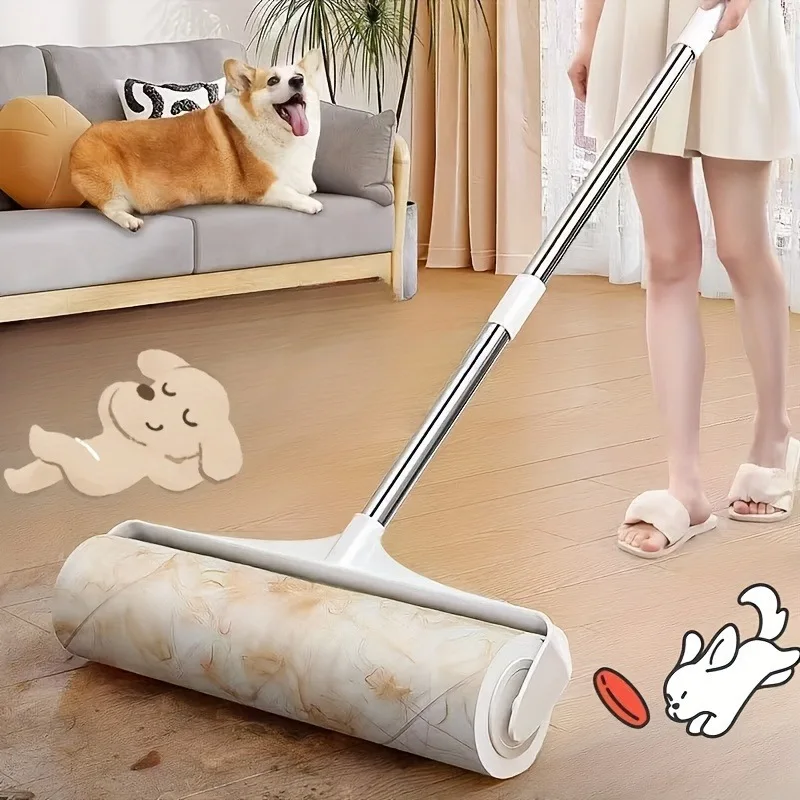 Langer Ausziehbarer Fusselroller-Set mit 2 Ersatzrollen, Superklebender Fusselentferner für Sofa, Teppich, Boden, Hunde- und Katzenfell – Detail 5