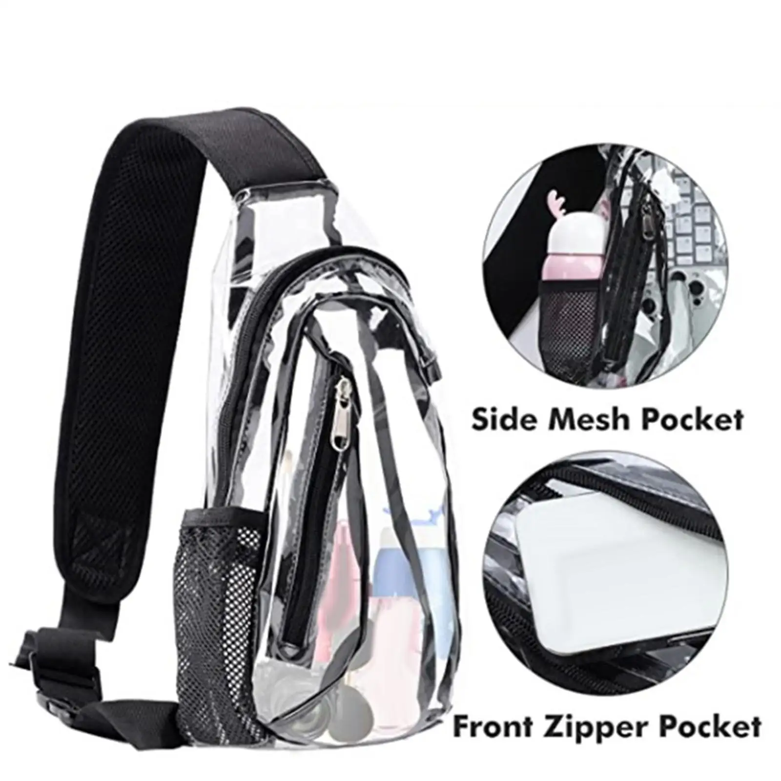 Clear PVC Chest Bag Portable Adjustable Shoulder Strap Transparent Bag for