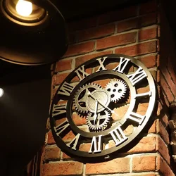 3D Retro Industrial Style Wall Clock European Wood Home Wall Watch Decoration For Living Room Office Bar Art Wall Decor Horologe