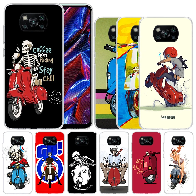 Vespa Scooter Motorcycle Soft Cover for Xiaomi Poco X5 Pro X4 Gt X3 Nfc M5S Print Phone Case M4 M3 M2 F3 F2 F1 Mi Note 10 Lite C