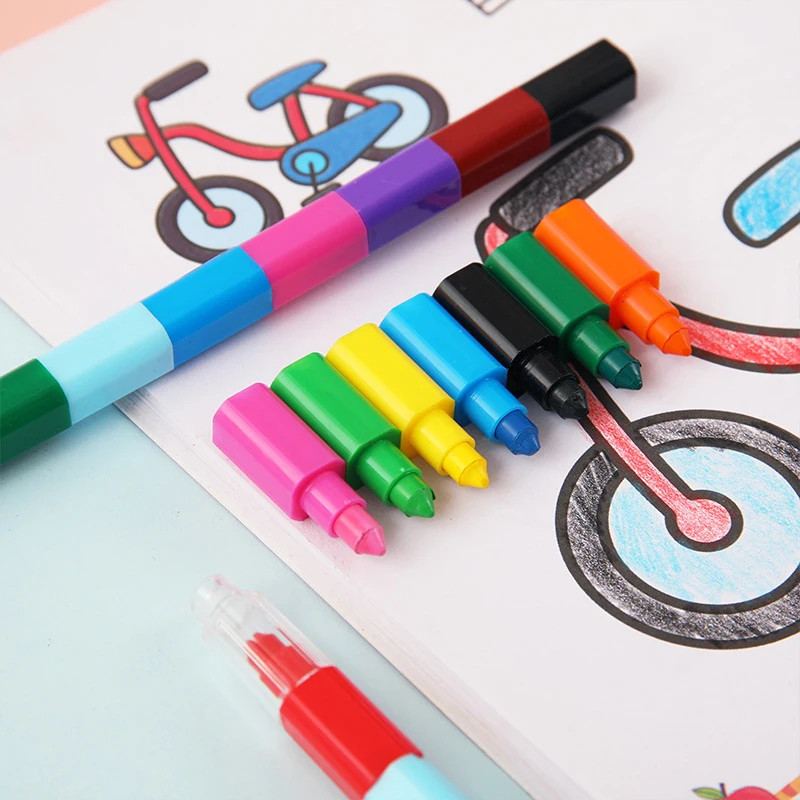 1Pcs Crayon Building Blocks Crayon Kawaii Graffiti Pens For Painting Korean Stationery Student For kids Square Crayon Oil Pastel