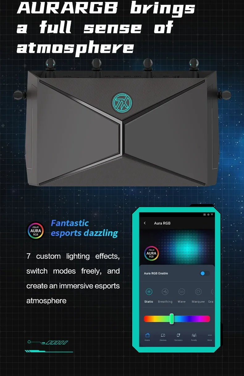 ASUS Router E-sports Game Router WiFi6 Dual Band Wall Piercing King Game E-sports Aceleração Dual 2.5G Portas Velocidade 6000M