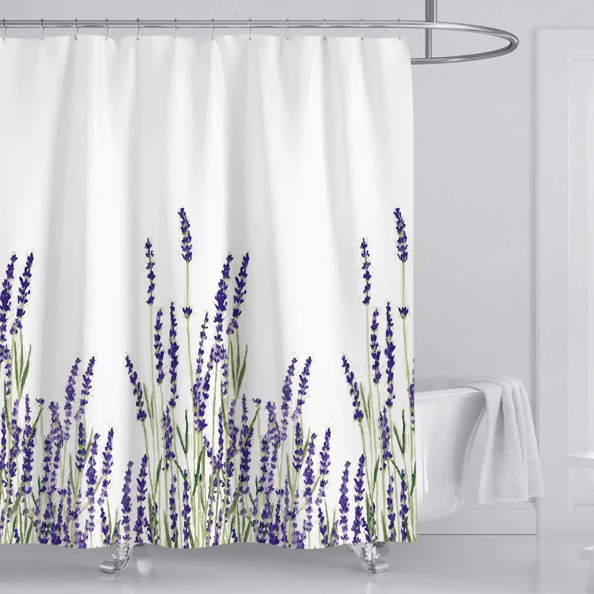 Lavender Shower Curtain with Hooks Waterproof Polyester Fabric Purple Floral Plant Bathroom Bathtub Curtains for Bath Room Tub