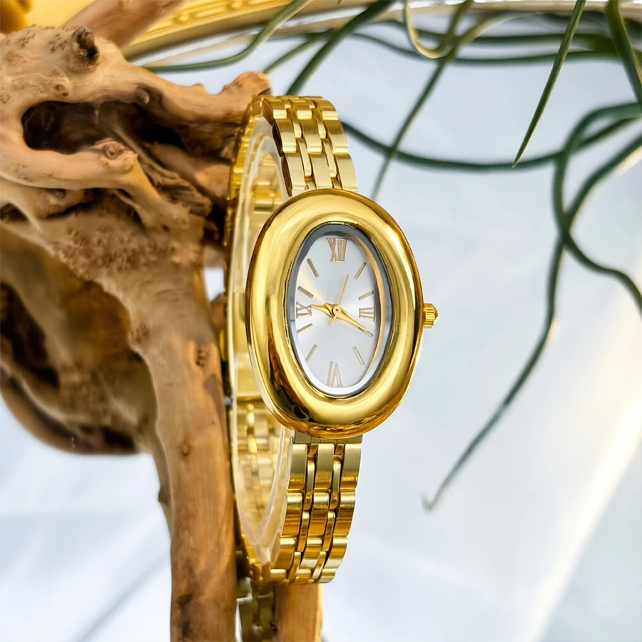 Women Watch Elegant - Vintage Bathtub Oval Dial Steel Strap Timepiece