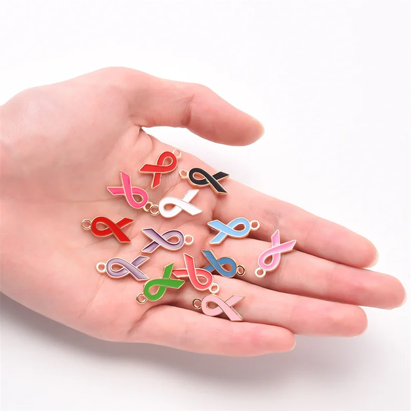 10pcs Multicolor Ribbon Enamel Charms Pendant for Breast Cancer Awareness Public Service Campaigns Trinkets DIY Accessories