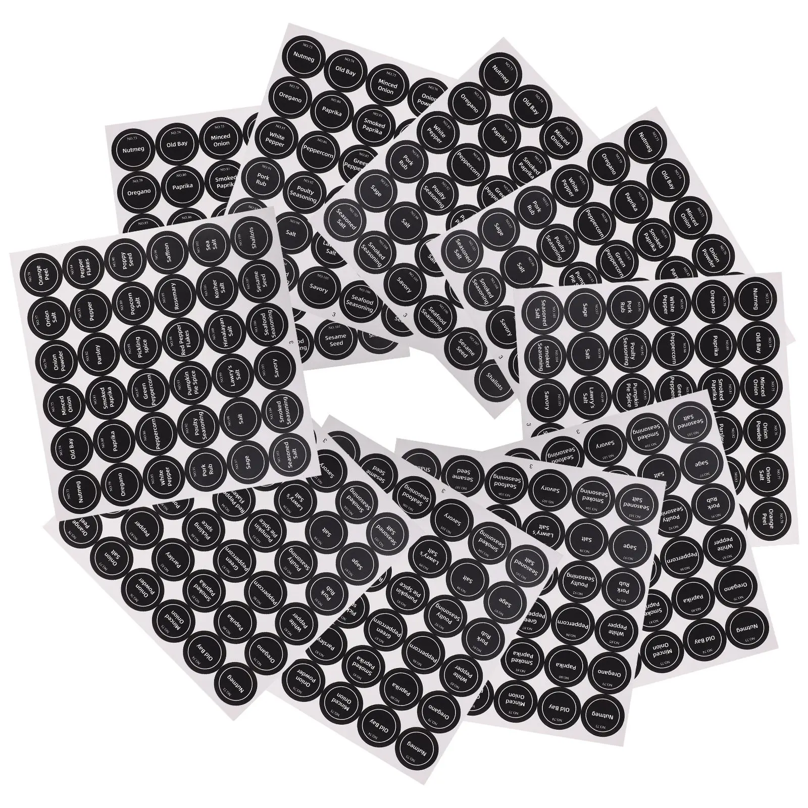 

20 Sheets Black Round Spice Jar Labels Preprinted Waterproof Self-Adhesive Kitchen Seasoning Labels for Pantry Organization Easy