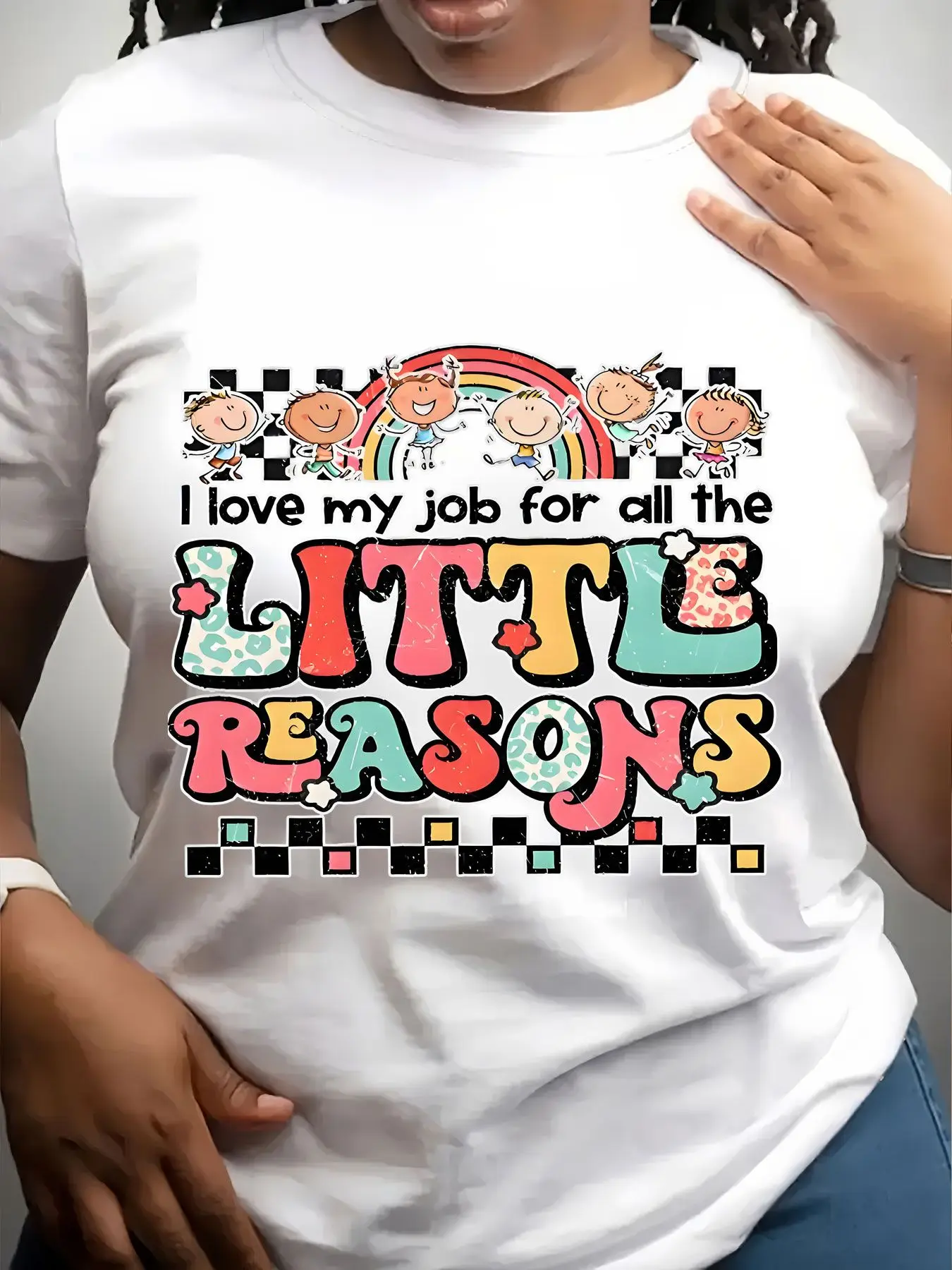 Women's Trendy Crew Neck T-Shirt I Love My Job for All the Little Reasons Suitable for Casual Sportswear