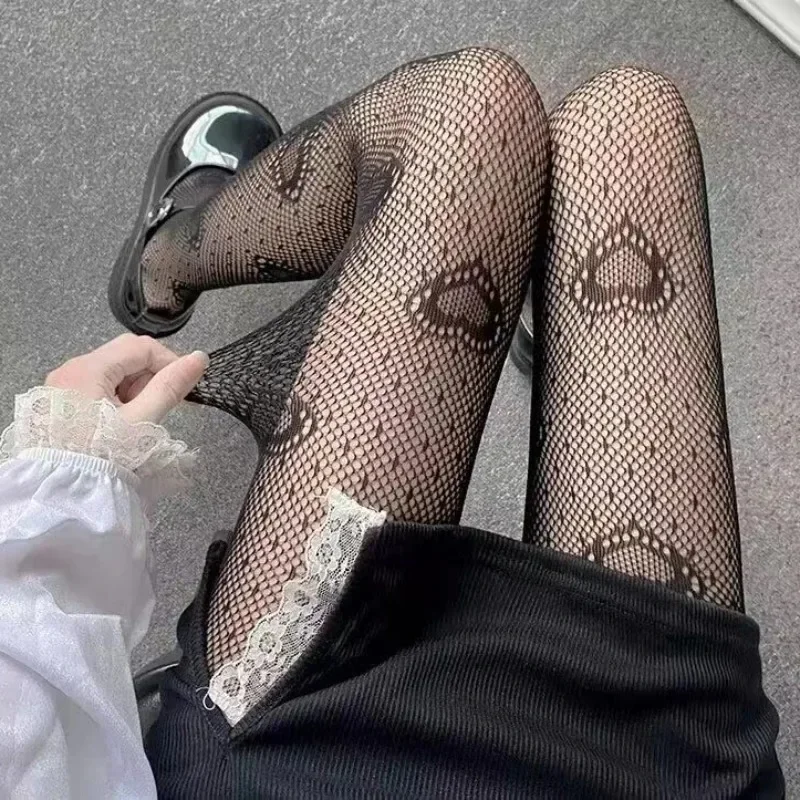 

Mesh Heart Flower Japanese Girl Lolita Ins Tights Stockings White Fishnet Pantyhose Female for Women Summer Legging Stocking