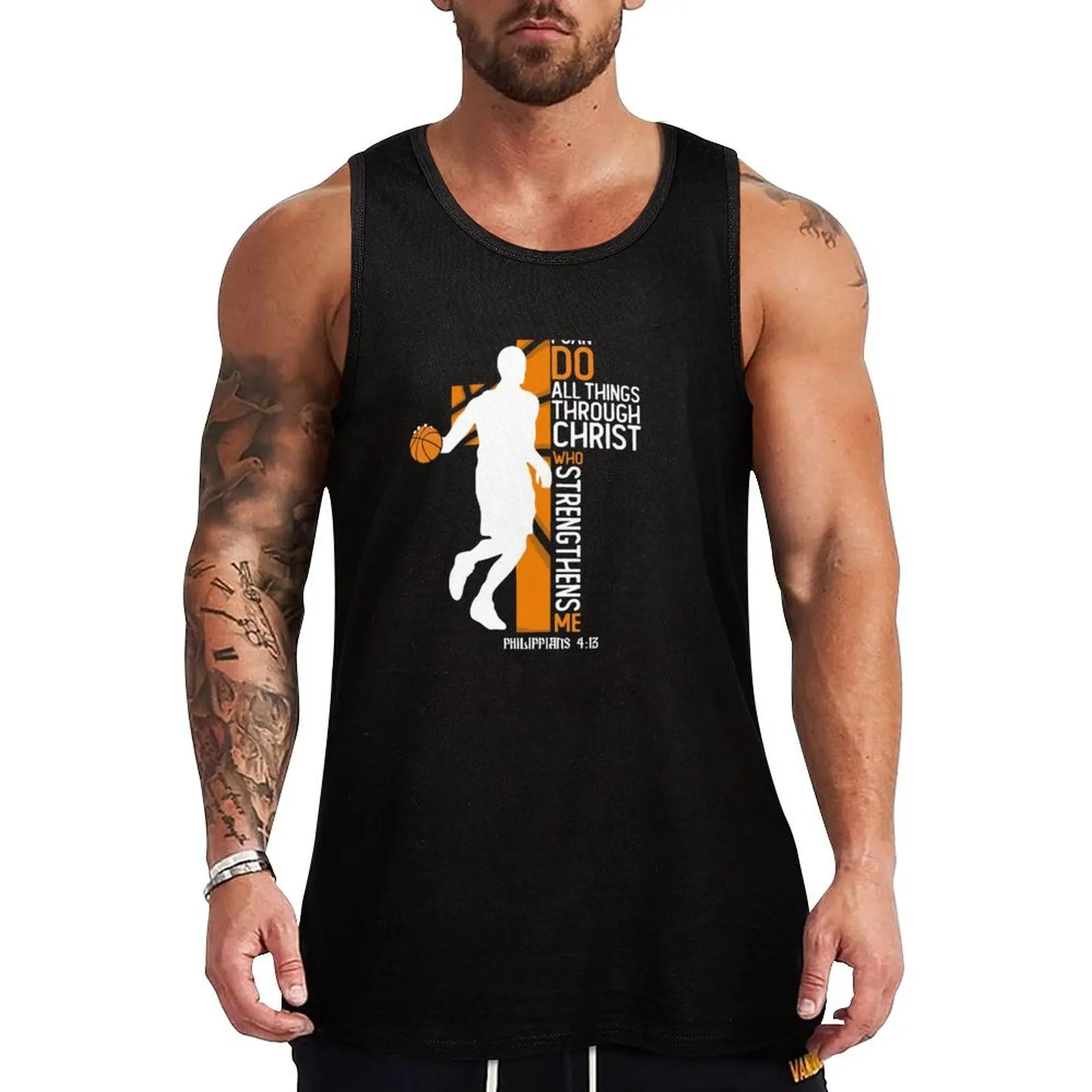 Christian Basketball Bible Verse I Can Do All Things Through Christ Philippians 4:13 Tank Top sleeveless Men's gym t-shirt