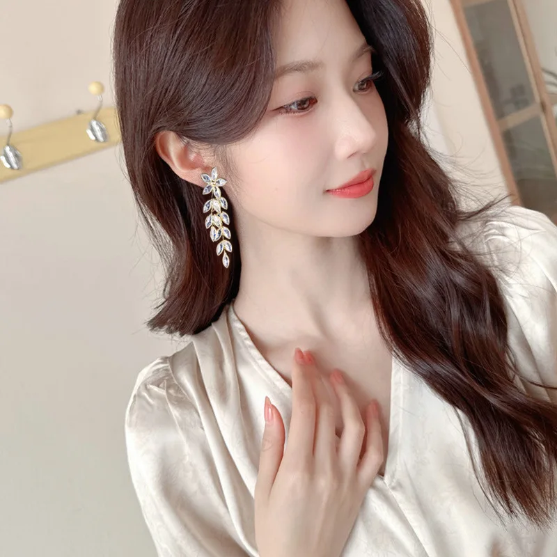 orecchini lunghi con nappa eaf s925, ago d'argento, zircone lussuoso e abbagliante, eleganti orecchini da sposa da donna