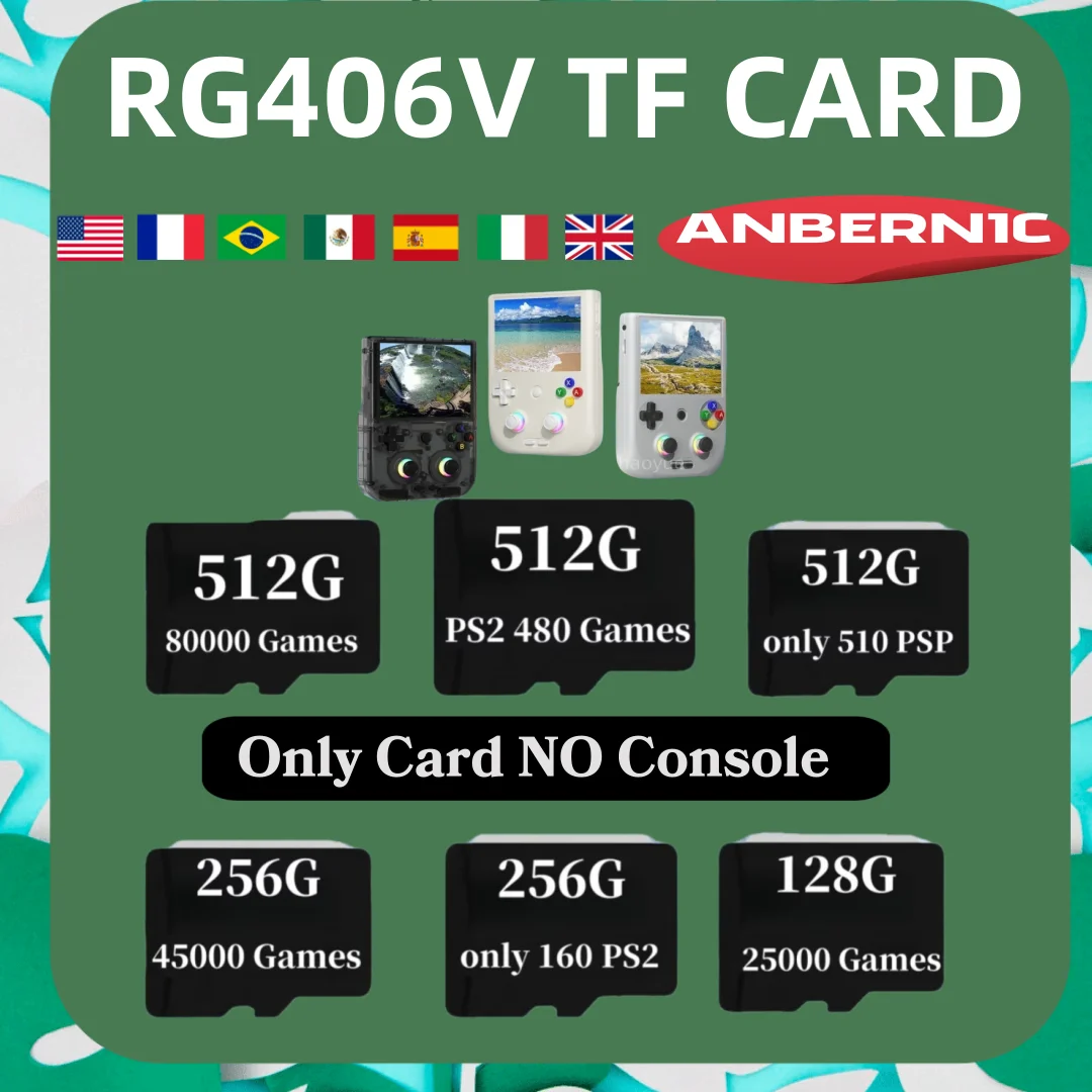 For ANBERNIC RG406V TF Game Card Video Game Consoles PSP 512G 80000 Game Pre-install Retro Games 256G  RG406V Memory Card