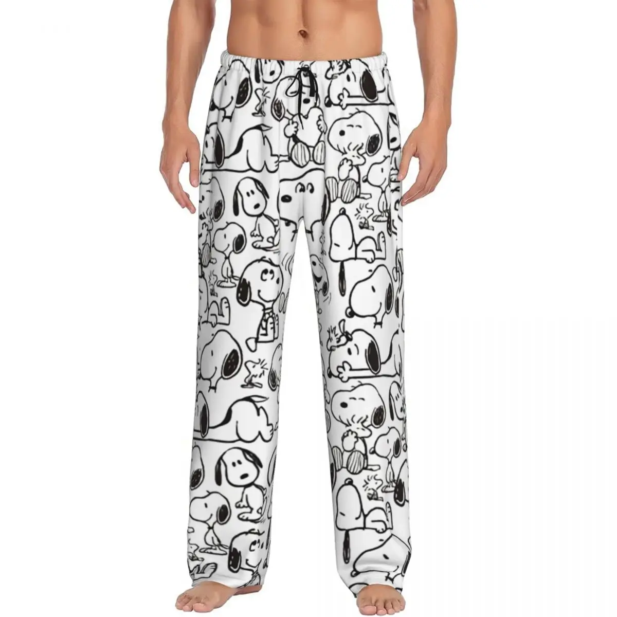 Custom Snoopy Smile Giggle Pajama Pants Men Dog Laugh Pattern Sleepwear Lounge Sleep Bottoms Stretch with Pockets