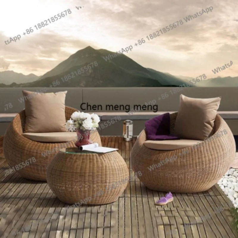 Outdoor rattan chair three-piece bed and breakfast courtyard villa outdoor round chair coffee table sun room