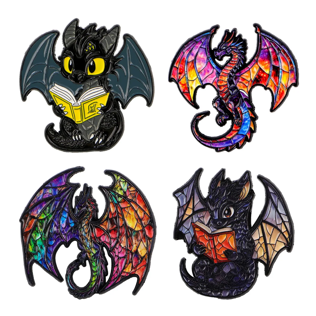 4 قطعة/المجموعة التنين المينا دبوس دبابيس ملونة للنساء التلبيب شارة بدبابيس على ظهره الملابس والاكسسوارات هدايا مجوهرات الأزياء #1