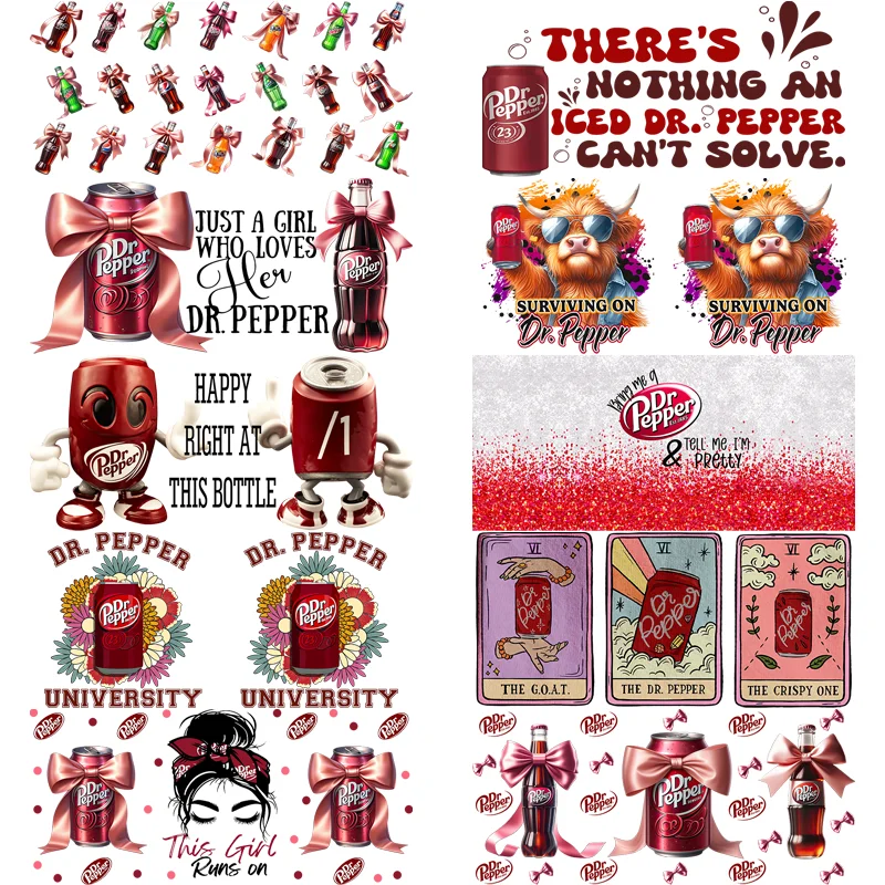 Soft Drink Design 16oz UV DTF 3D Crystal Sticker Pop Drink Cup Wrap Sticker Self-Adhesive Waterproof Drink Pattern Cup Wraps