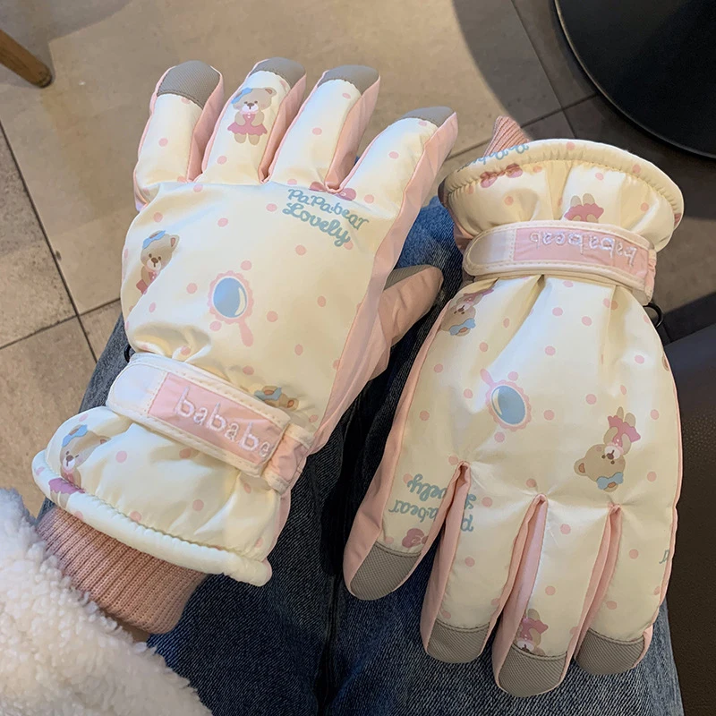 Guantes de esquí de invierno para mujer, guantes térmicos antideslizantes, cálidos y gruesos, impermeables, para Snowboard, pantalla táctil, antisalpicaduras