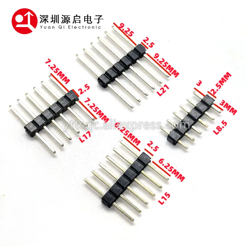 30PCS 2.54mm Male PinHeader 1X40P Single Row L7.5/11.5/14/15/17/21mm PA=PC Plastic in Middle Breakaway Stack PCB Board Connector