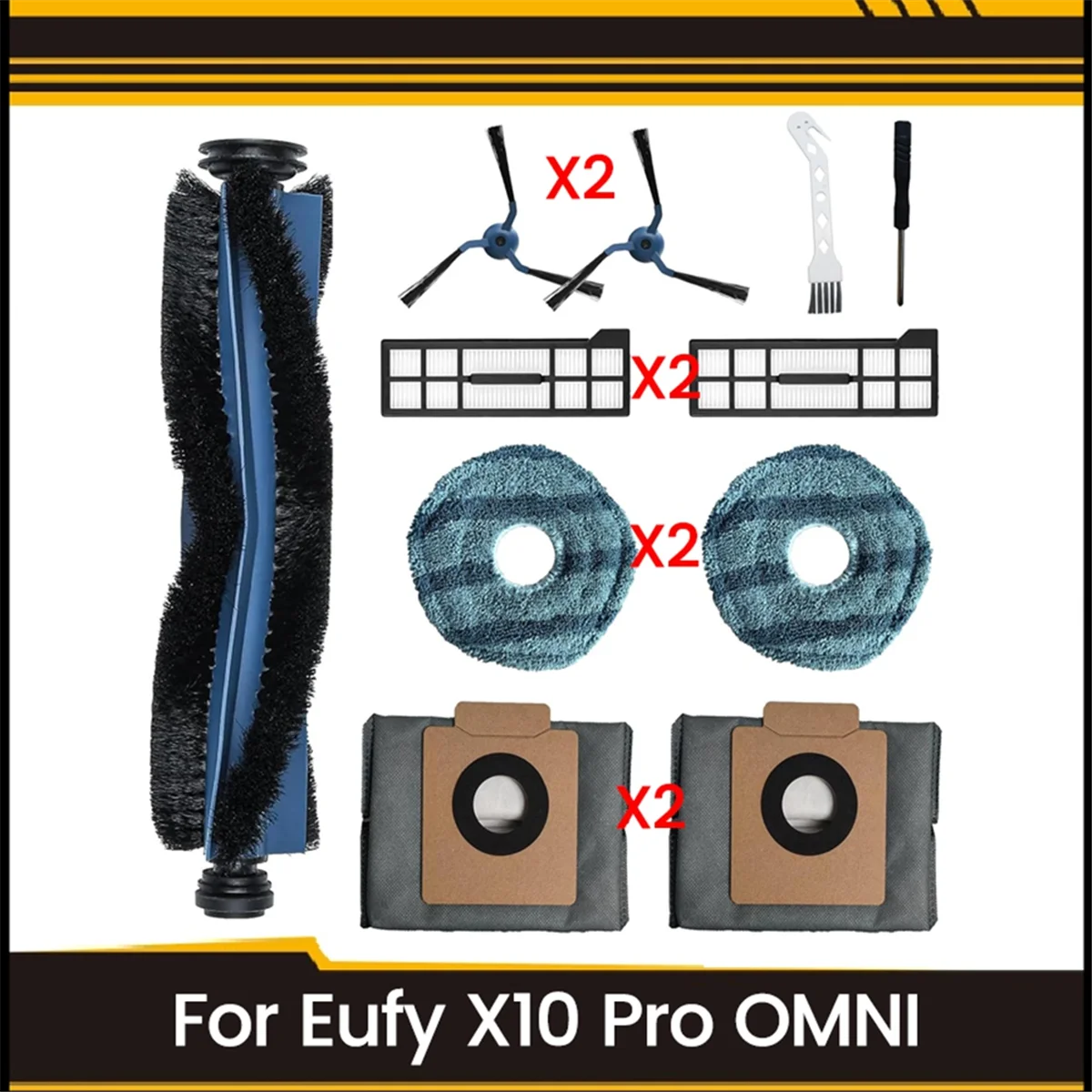 

Hot sale 11PCS for X10 Pro Omni Vacuum Cleaner Parts Roller Side Brush Filter Mop Pads Dust Bags Replacement Accessories