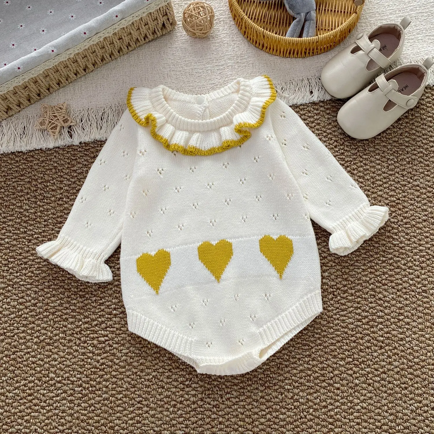 Baby Romper Cotton Heart Long Sleeve Triangle Onesie Newborn Girls Bodysuit Romper Kids Sweater Spring