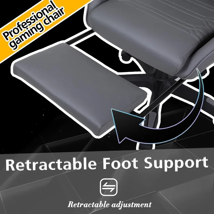 كرسي ألعاب مع مسند للقدمين، تدليك، دعم قطني، كرسي ألعاب مريح للكمبيوتر، كراسي ألعاب فيديو مكتبية مع ارتفاع قابل للتعديل #4