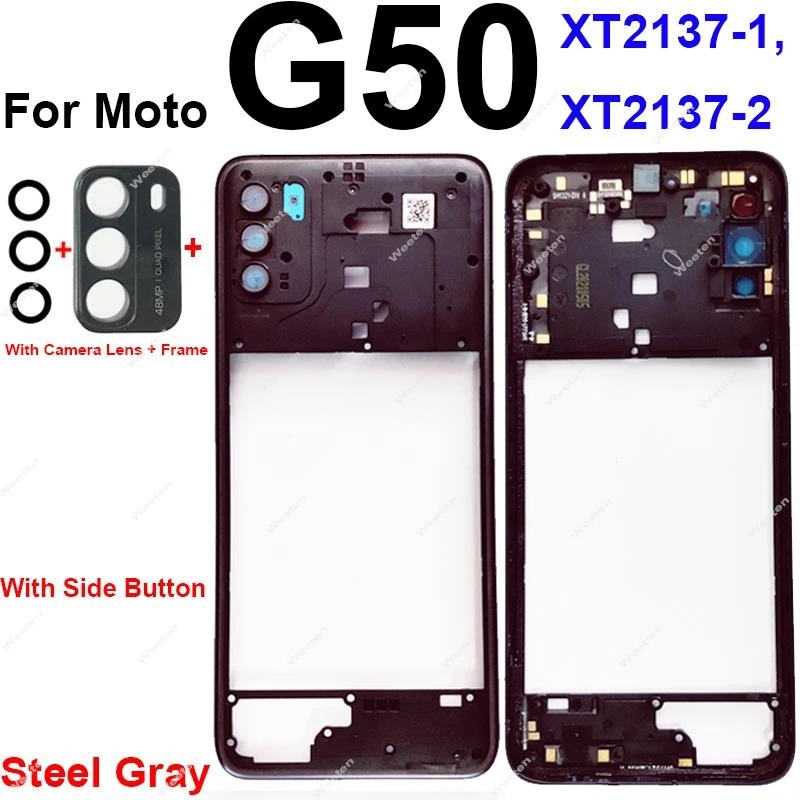 For Motorola MOTO G50 XT2137 G50 5G XT2149 Middle Housing Frame Cover Bezel Panel Flex Cable Parts