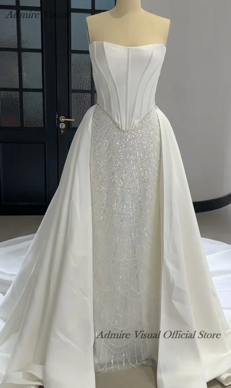 Newest Wedding Dress Mermaid Lace Beading 2 in 1 Elegant Strapless Sleeveless Basque Customized Bride-Gown