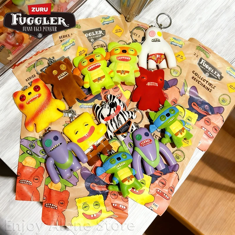 

New Fuggler Keychains Blind Boxs SpongeBob Action Figures Toys Funny Ugly Tooth Monster Ninja Turtles Mystery Bags Pendant Gift
