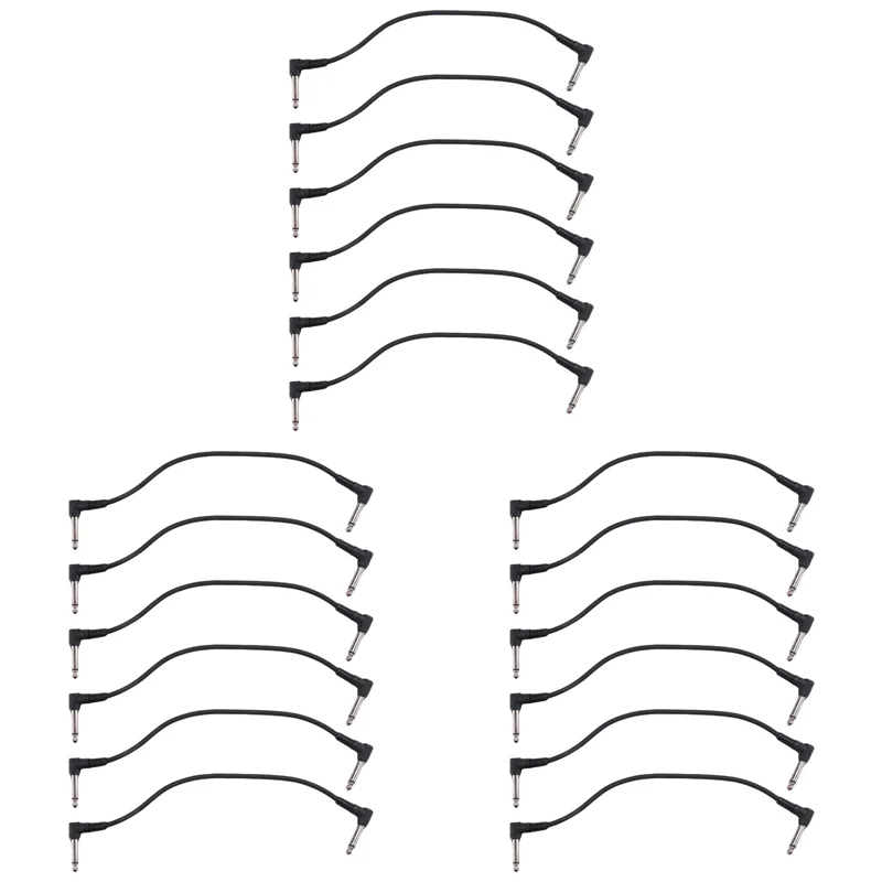 ABLB-18PCS 6 Inch Guitar Patch Cables, Black Guitar Pedal Cable Effect Cable Cord, 1/4 Inch TS Right Angle Guitar Patch Cable