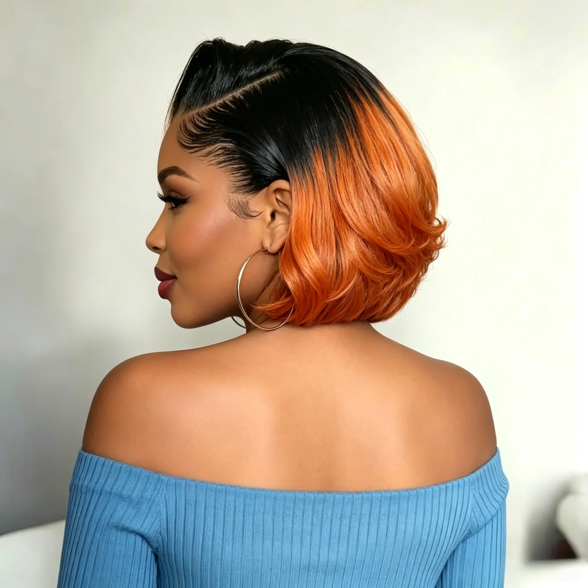 

8 Inch Ombre Ginger Bob Wig 13x4 Lace Front Human Hair Wigs 1B/Orange Color Short Bob Wig 180% Density Pre Plucked for Women