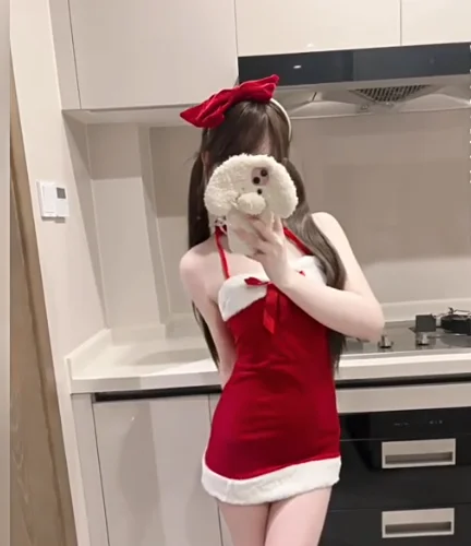 Christmas Cute Female Red Sexy Strapless Sweet Bow Cosplay Dress Fashion Versatile Age Reduction High Waist A-line Sllim Dresses