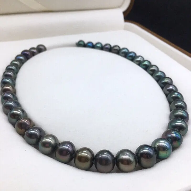 

18 inch AAA LUSTER 10-11mm Natural Tahitian Black Pearl Necklace with 14k Buckle Ring