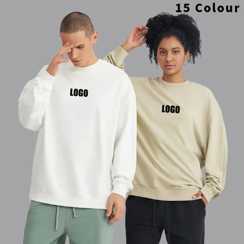 Custom LOGO 100%  cotton 330G terry circle neck sweater men's and women's spring and autumn long-sleeved wide-version top