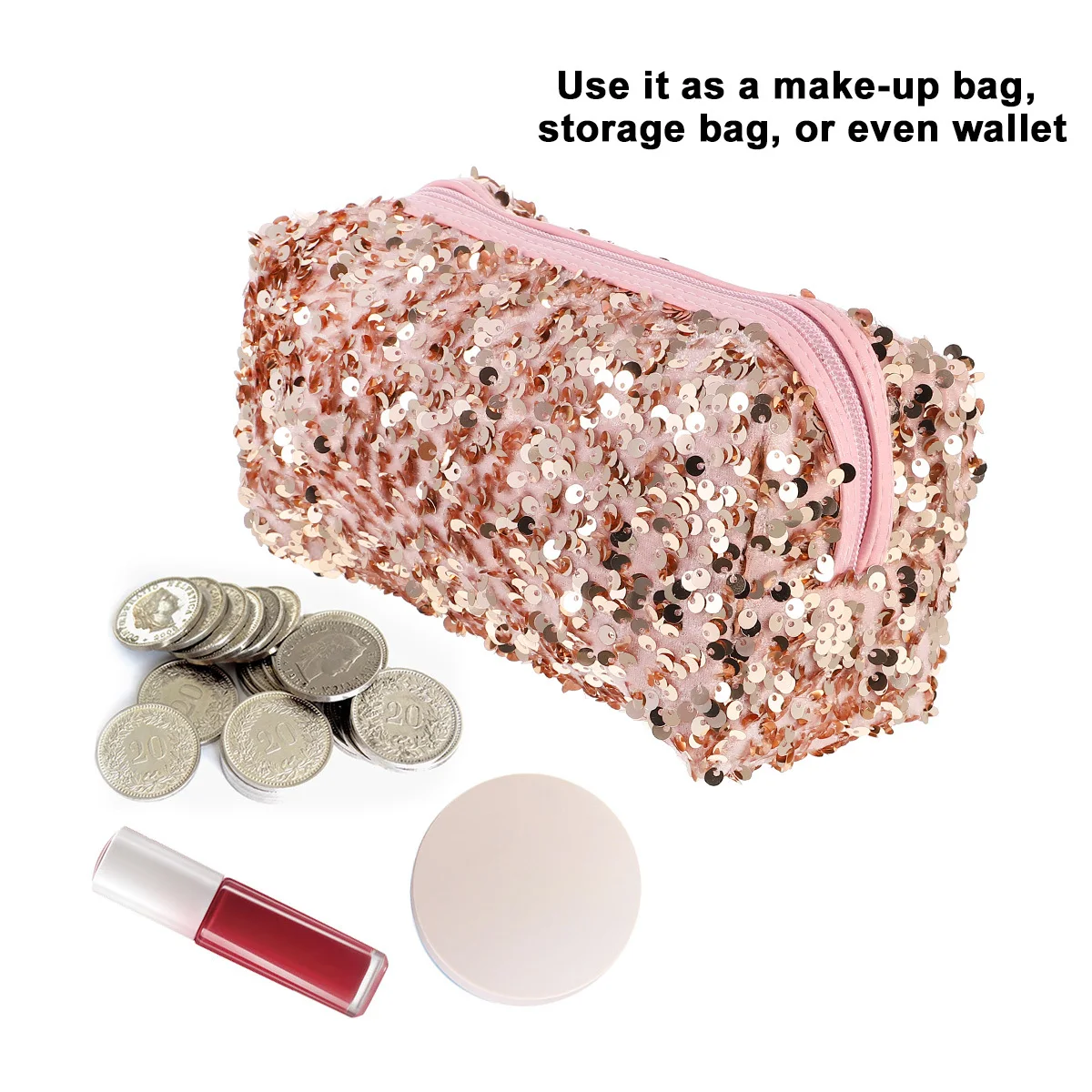 

1Pcs Makeup Bag Shining Sequin Design Multipurpose Pouch Storage Travel Toiletry Bag for Women Large Capacity