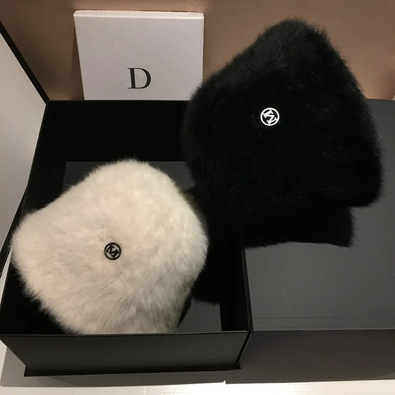 امرأة دافئة أفخم أنغولا الأرنب الفراء قبعة كوريا مصمم م قبعة بحافة سيدة الخريف الشتاء Ins موضة حوض قبعة الرجعية رقيق بنما #3