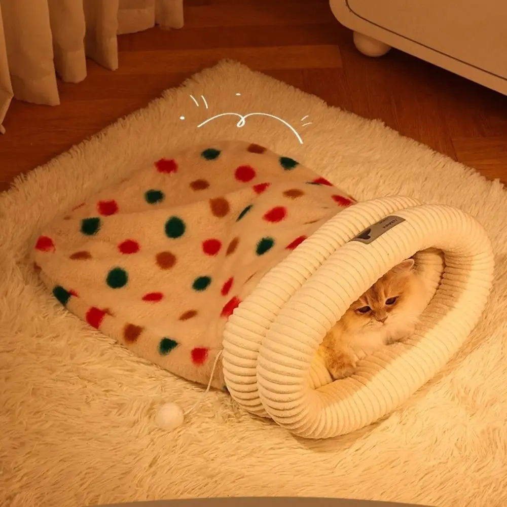

Thickened Semi-enclosed Cat Sleeping Bag Warm Windproof Cat Tunnel Nest Comfortable with Ball Pet Cozy Cave Home