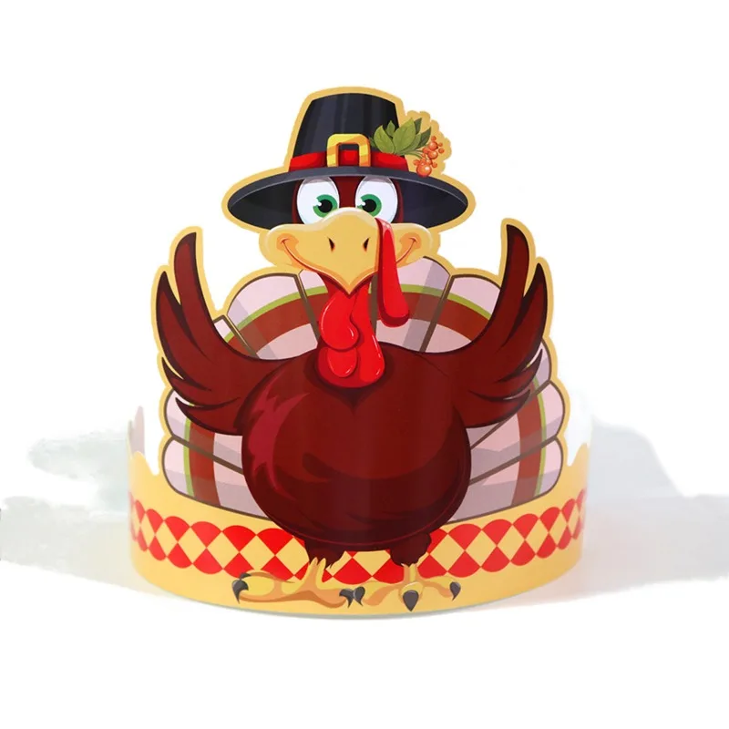 2024 Thanksgiving Harvest Party Decoration Decoration Children\'s Crown Hat Turkey Paper Hat Wholesale