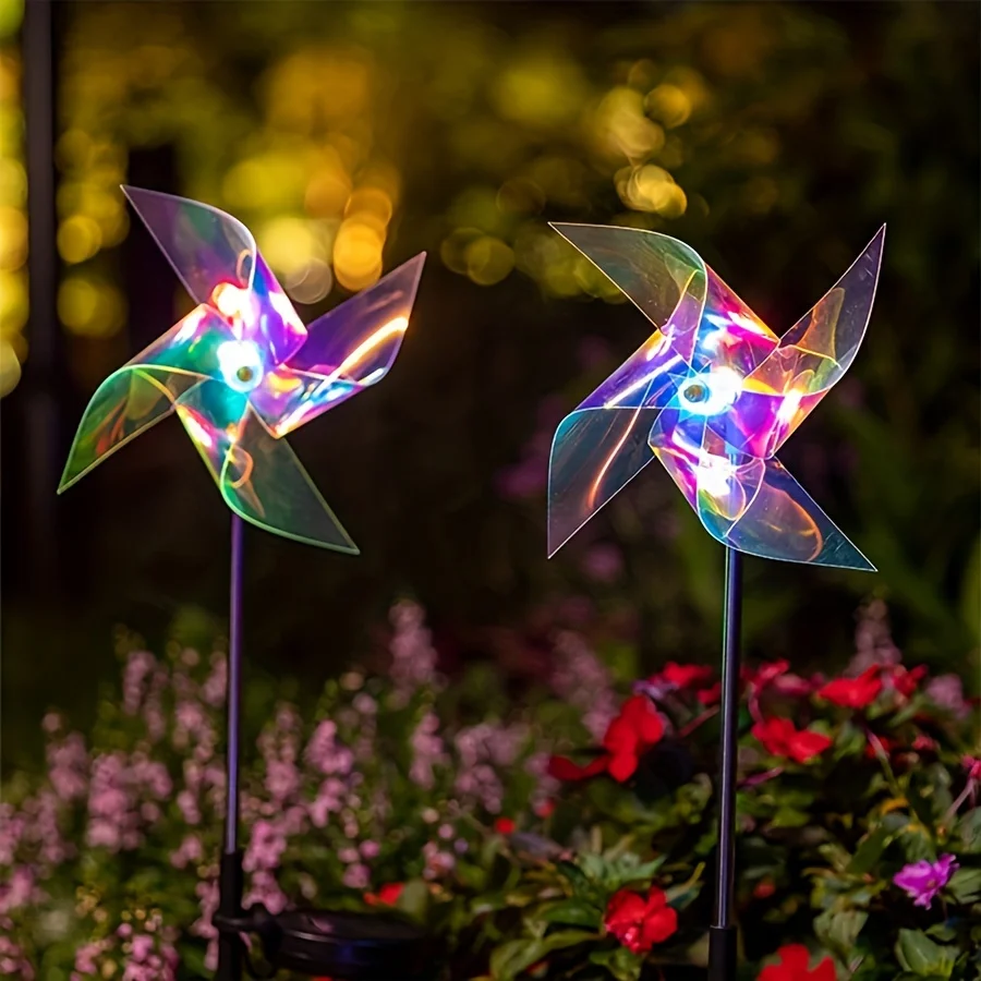 1PC LED Solar Laser Magic Color Windmill Ground Plug-In Lamp Outdoor Decoration Luminous Windmill Lighting Courtyard Lawn Lamp