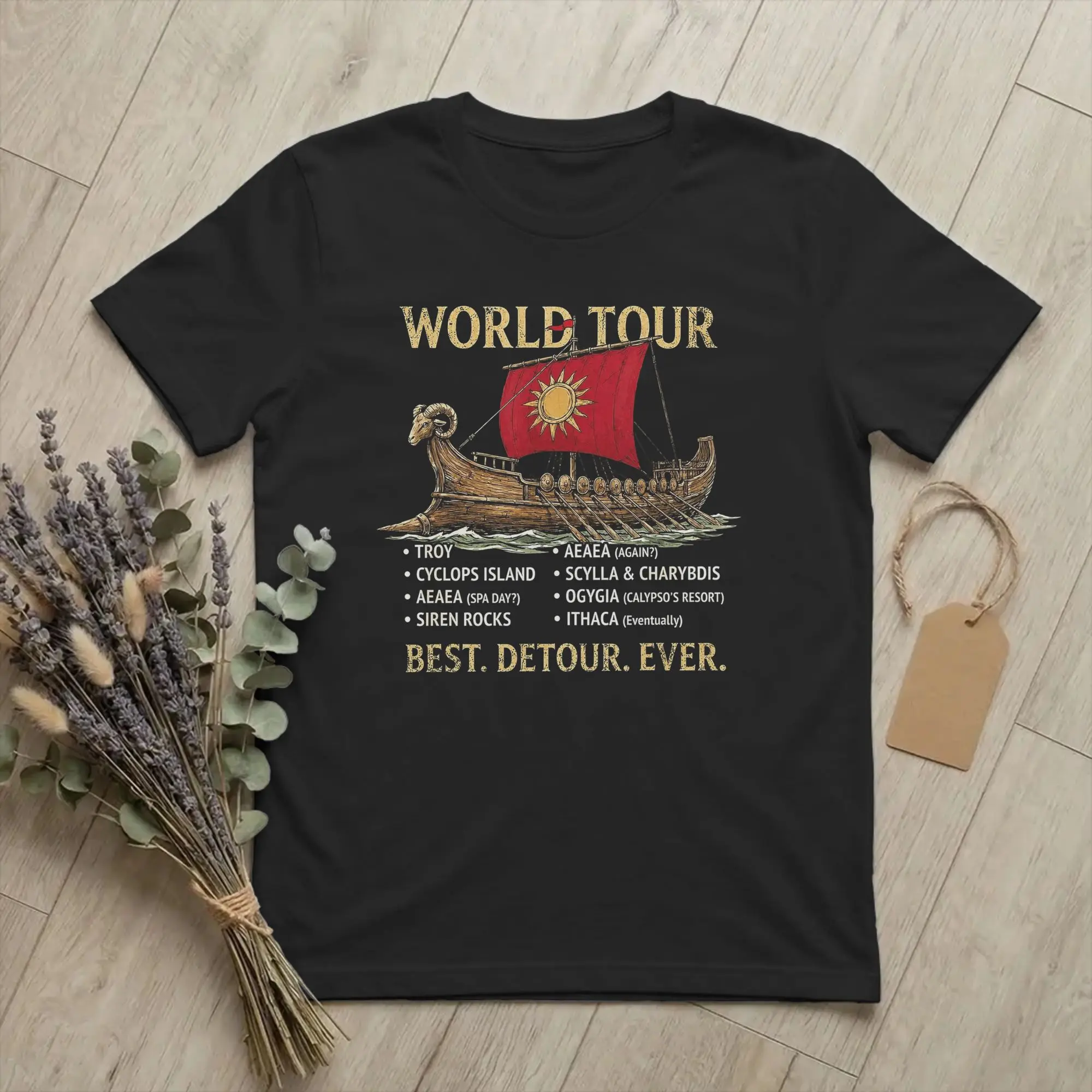 Ancient Greek Mythology, Odysseies World Tour Men Women T Shirt Vintage Tee Shirt Round Neck T-Shirt Pure Cotton Classic Tops