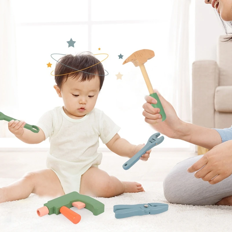 Kotak peralatan bongkar pasang anak-anak, mainan kayu perbaikan kayu Set anak pendidikan mainan Puzzle Beech alat simulasi