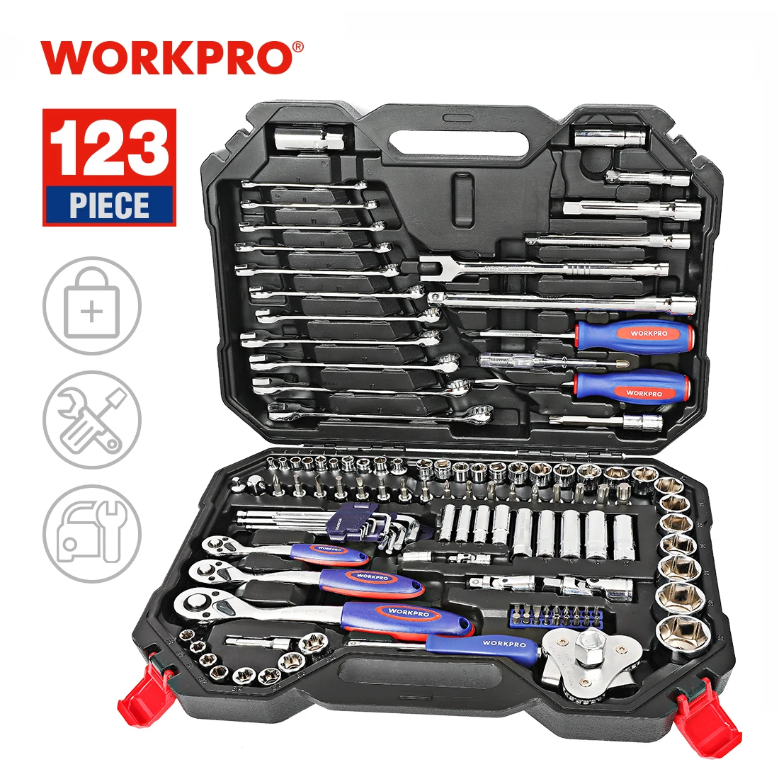 WORKPRO 123PC Tool Set Hand Tools for Car Repair Ratchet Spanner Wrench Socket Set Professional Car Repair Tool Kits