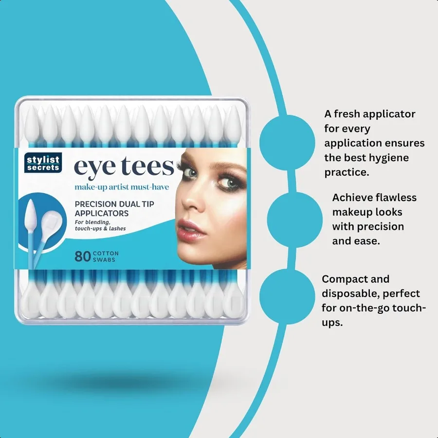 EYE TEES COTTON TIPS 80 Count 3 PACK Precision Makeup Applicator Doublesided Swabs with Pointed and Rounded Ends for Perfect Bl