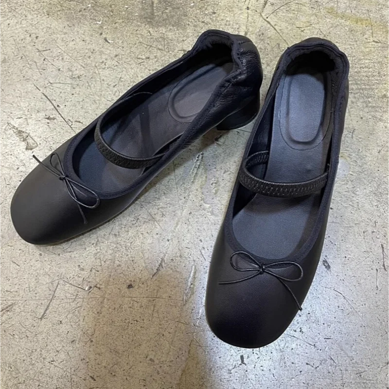 

Ballet Style Mary Jane Women's Pumps Bow-knot Elastic Band Sweet Leisure Dating Dress Silk Square Toe Soft Single Shoes Spring
