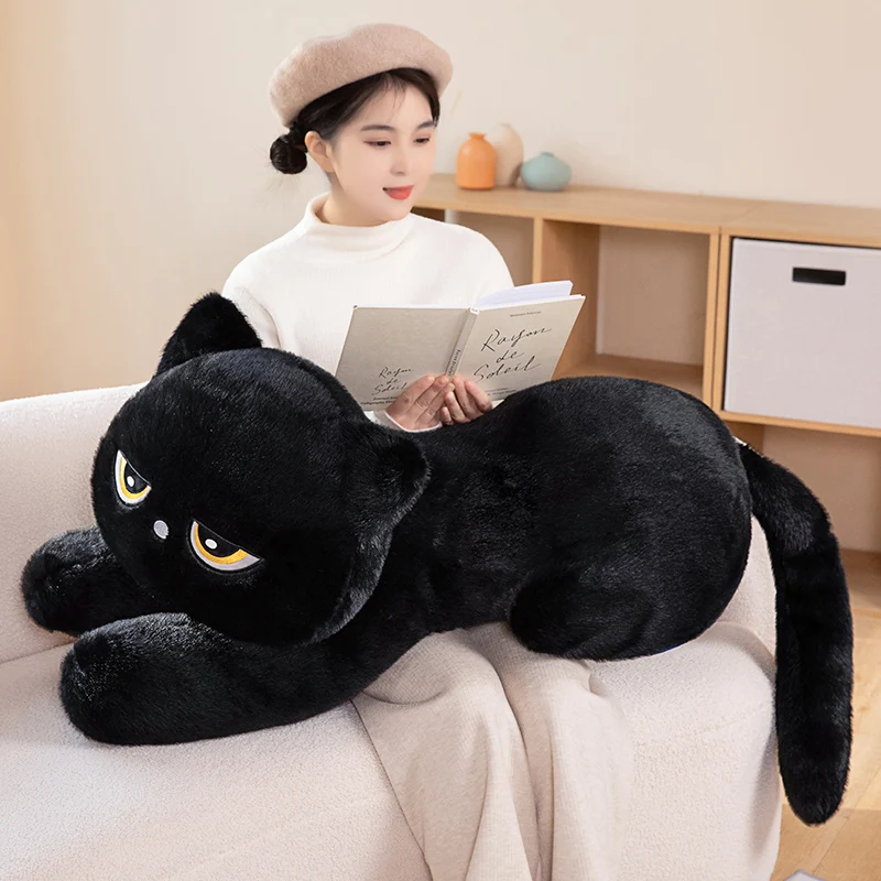 Jouets en peluche pour chats noirs pour femmes et filles, oreiller doux et long, animaux de sommeil, Kawaii, HDPWomen