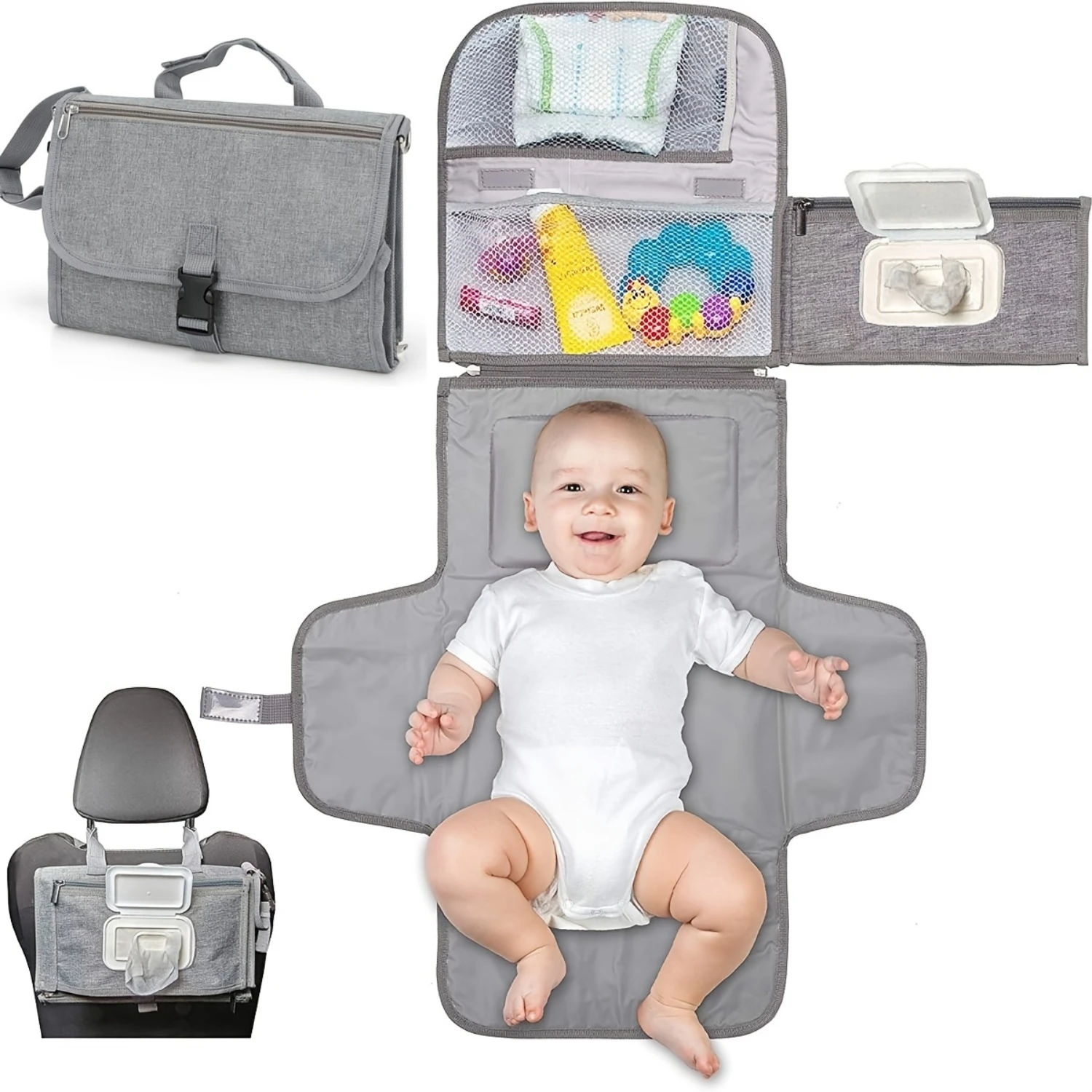 Ultimate Baby Care Bundle - Ultra-Soft Changing Mat & Versatile Hanging Basket - Spacious Stroller Organizer for Diaper  - The P