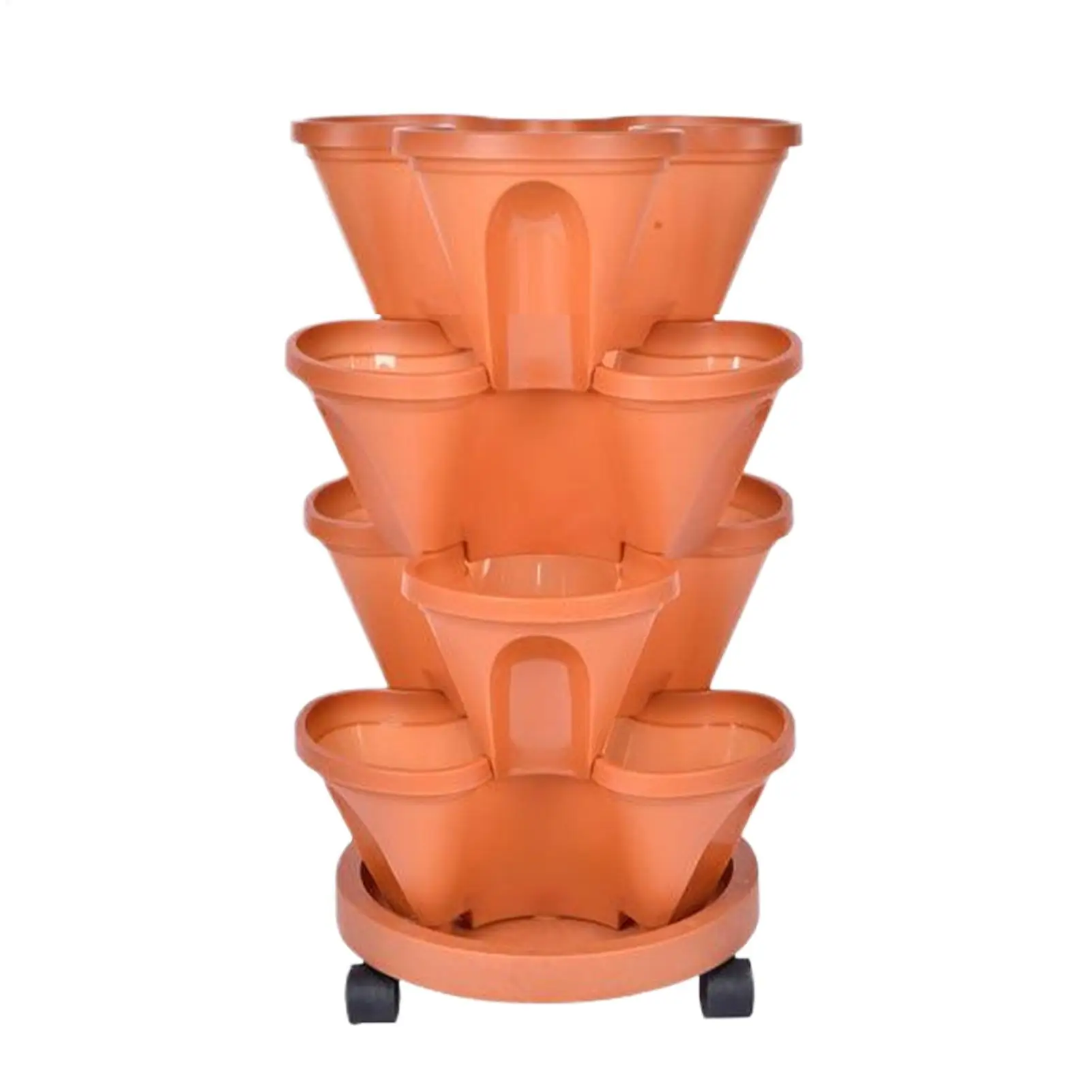 Four-tier Stackable Planter,Vertical Planting Rack,Strawberry Planting Tower,Automatic Drainage Flower Pots With Movable Caster
