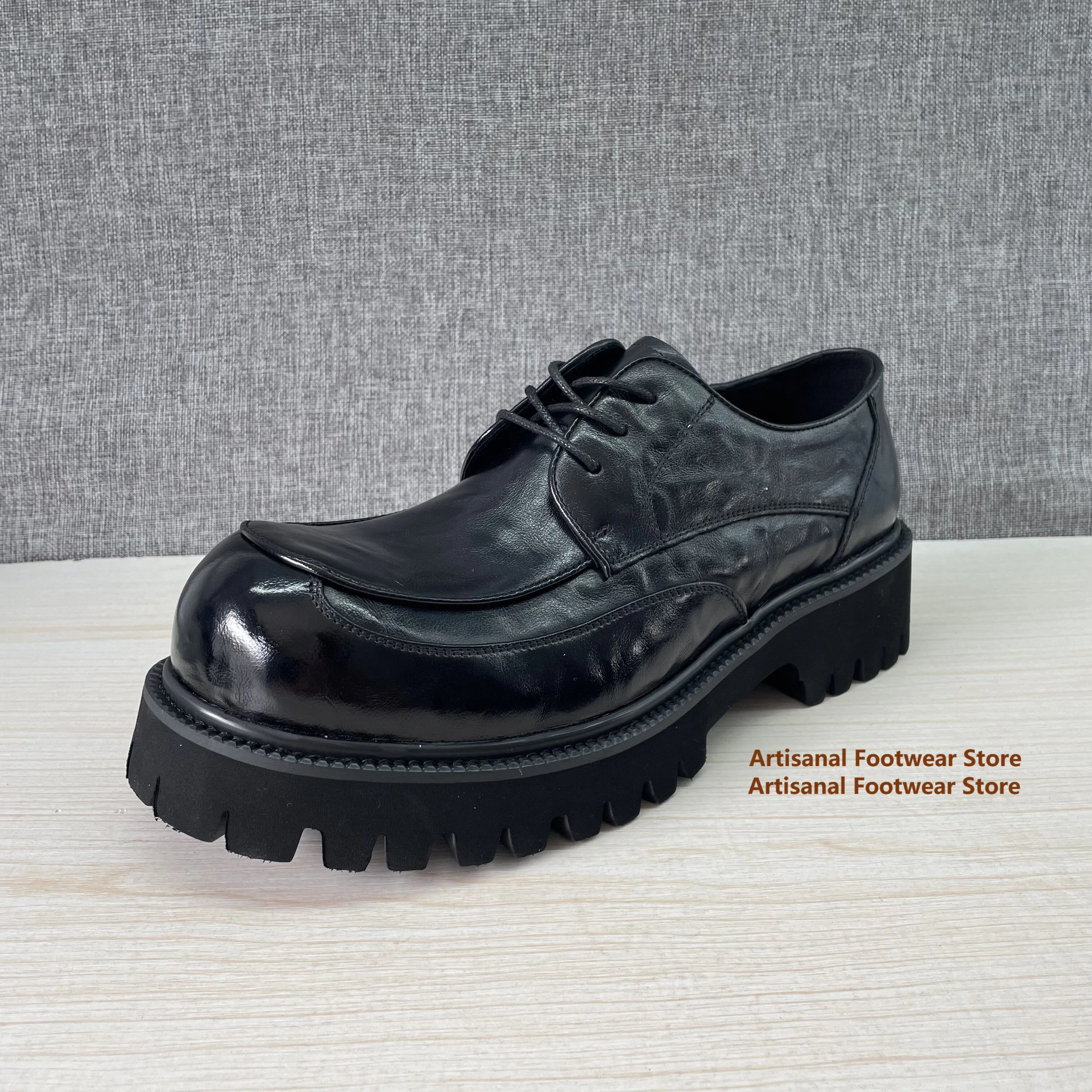 

Big Round Toe Derby Shoes British Style Men's Lace Up Business Leather Shoes Height Increasing Oxford Shoes Trendy Men's Shoes
