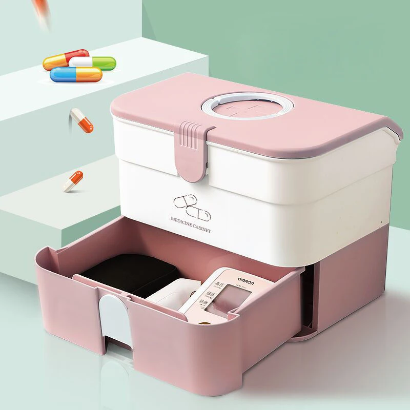Large Size First Aid Storage Box Container Bin with Removable Tray Portable Handle Family Emergency Medicine Kit Case Organizer