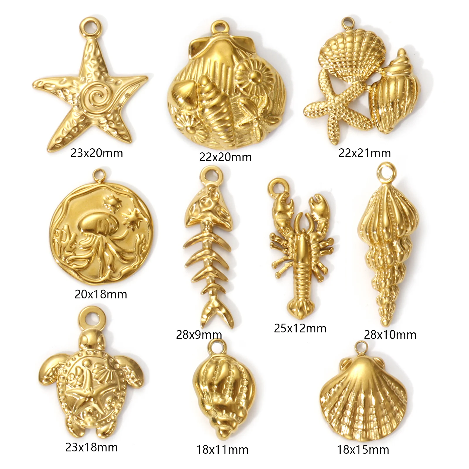 2pcs Mini Stainless Steel Charms Gold Color Ocean Shell Tortoise Fish Pendants For Women DIY Necklace Earrings Jewelry Findings