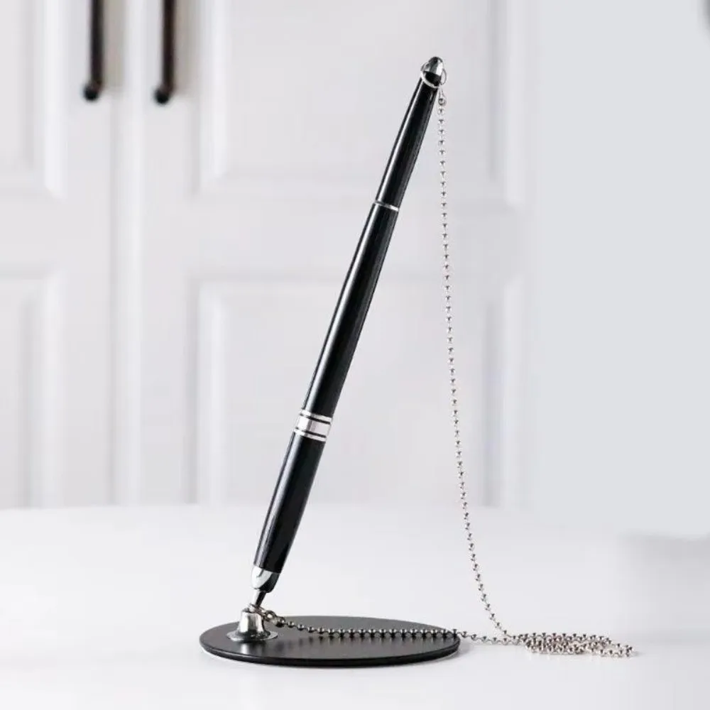 Table Fixed Metal Desk Pen Fixed Chain Rotating Design Signature Pen Smooth Ink Durable Security Pen Hotel Use